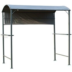 Outsunny 7 ft Outdoor Patio BBQ Grill Canopy Gazebo Tent with Side Awning, 2 Exterior Serving Sh ...