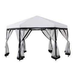 Sunjoy A101012602 Lambert 11×11 ft. 2-Tone Pop Up Portable Hexagon Steel Gazebo, White and  ...