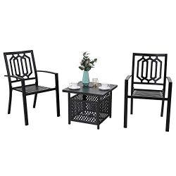 MF STUDIO 3-Piece Steel Outdoor Bistro Furniture Set,Patio Set with 2 x Dining Chairs and 1 x Sq ...