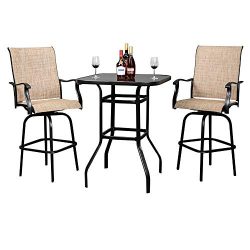 VINGLI 3PCS Patio Bar Set Swivel Bar Stools Set, Upgraded Outdoor Bistro Set, 360 Degree Swivel  ...