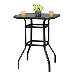 VINGLI Outdoor Bar Table Bistro Table Metal Frame Patio Bar Table, Tempered Glass Table Top All  ...