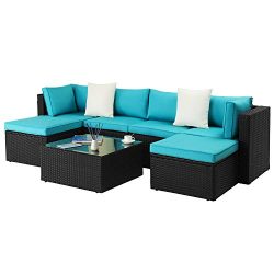 Waleaf Outdoor Furniture 7-Piece Rattan Sectional Patio Sofa Set with Washable Cushions, Outdoor ...