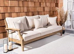 Safavieh CPT1013A Couture Martinique Natural and White Wood Outdoor Patio Sofa