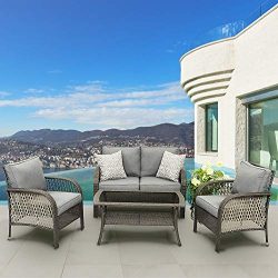 Solaste 4PCS Patio Furniture Set – All-Weather Wicker Conversation Set Outdoor Sofa Seatin ...