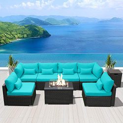 DINELI Patio Furniture Sectional Sofa with Gas Fire Pit Table Outdoor Patio Furniture Sets Propa ...