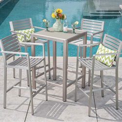 Christopher Knight Home Cape Coral Outdoor 5-Piece Aluminum Square Bar Set by Grey + Silver Temp ...