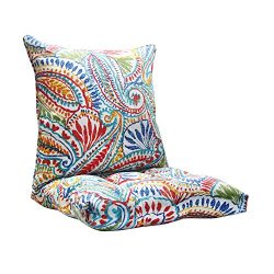 FBTS Prime Outdoor Chair Cushion and Outdoor Pillow Red and Blue Paisley Pattern Patio Decorativ ...