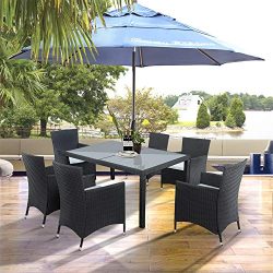 Wicker Dining Set, 7 Piece Outdoor Patio Furniture Set Wicker Rattan Table and Chairs Set with B ...