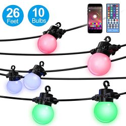 Elrigs LED String Lights Color Changing(RGBW), 26 Feet with 10x G45 Bulbs, App Control, IP65 Wat ...