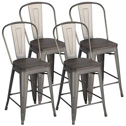 Yaheetech Metal Dining Chairs Stackable Industrial Dining Room Kitchen Chair with Wood Top/Seat  ...