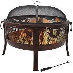 Sunnydaze Pheasant Hunting Outdoor Fire Pit – 30 Inch Large Round Wood Burning Backyard &a ...