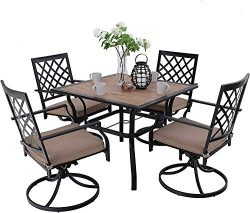 MFSTUDIO Metal Patio Dining Sets Club Bistro Bar Sets Swivel Dining Rocker Chair with 2.7″ ...