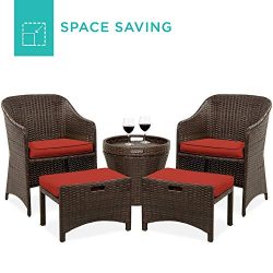 Best Choice Products 5-Piece Outdoor Wicker Patio Bistro Space Saving Furniture Set w/Storage Ta ...