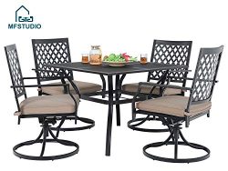 MF STUDIO 5 Piece Black Metal Outdoor Patio Dining Bistro Set with 4 Swivel Chairs and Steel Fra ...