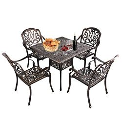 USSerenaY 5-Piece Cast Aluminum Patio Dining Set Outdoor Dining Set with Table and 4 High-Back A ...