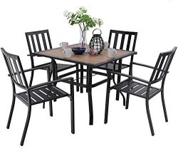 MFSTUDIO 5 Piece Patio Dining Set Metal Patio Armrest Dining Chairs and Larger Square Table Set, ...