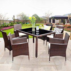 Wisteria Lane Outdoor Patio Dining Set,7 Piece Brown Wicker Furniture Seating Conversation Ratta ...