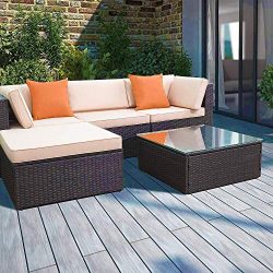 Devoko Patio Furniture Sets 5 Pieces Outdoor Sectional Sofa Wicker Rattan Patio Sofa Sets with C ...