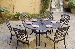 AC HOME & PATIO Cast Aluminum 7-Piece Patio Set 60” Round Dining Table, Antique Bronze