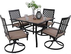 MFSTUDIO Metal Patio Dining Sets Club Bistro Bar Sets Swivel Dining Rocker Chair with 2.7″ ...