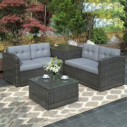 DKLGG Outdoor Patio Furniture Set 4 PCS Patio Furniture PE Rattan Sofa Wicker Couch Set Garden O ...