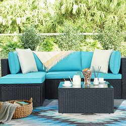 Waleaf Outdoor Furniture 5-Piece Rattan Sectional Patio Sofa Set with Washable Cushions, Outdoor ...
