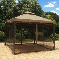 MASTERCANOPY Patio Rome Gazebo 10X10 Canopy Soft Top with Mosquito Netting,GH12N12(Coffee Cream)