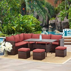 Wisteria Lane Patio Furniture Set,7 PCS Outdoor Conversation Set All Weather Wicker Sectional So ...