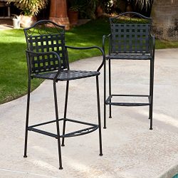 Belham Living Capri Wrought Iron Outdoor Bar Stool by Woodard – Set of 2